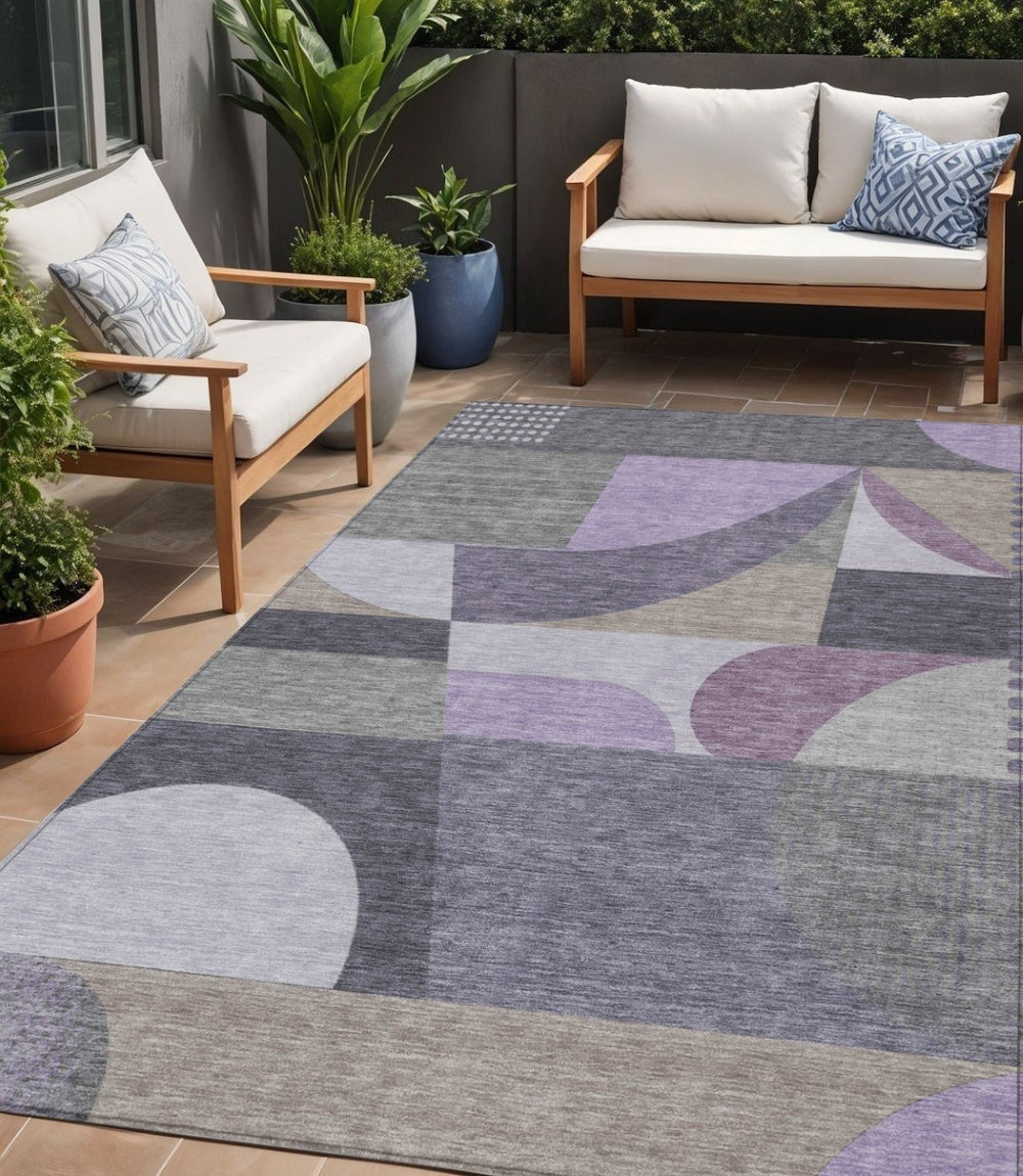HomeRoots 5' Contemporary Geometric Area Rug in Purple, Gray & Beige – Washable for Indoor & Outdoor Use 5' X 8' 616737