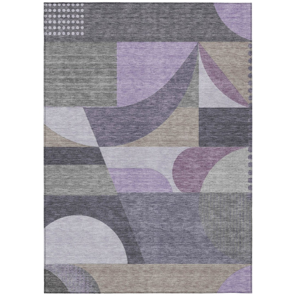 HomeRoots 5' Contemporary Geometric Area Rug in Purple, Gray & Beige – Washable for Indoor & Outdoor Use 5' X 8' 616737