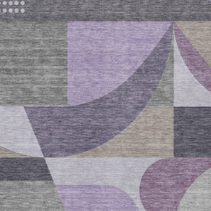 HomeRoots 5' Contemporary Geometric Area Rug in Purple, Gray & Beige – Washable for Indoor & Outdoor Use 5' X 8' 616737
