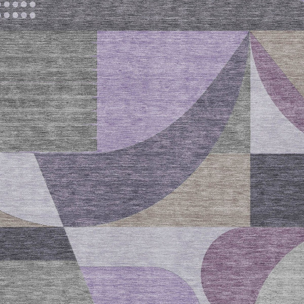 HomeRoots 5' Contemporary Geometric Area Rug in Purple, Gray & Beige – Washable for Indoor & Outdoor Use 5' X 8' 616737