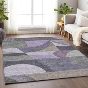 HomeRoots 5' Contemporary Geometric Area Rug in Purple, Gray & Beige – Washable for Indoor & Outdoor Use 5' X 8' 616737