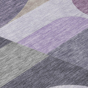 HomeRoots 5' Contemporary Geometric Area Rug in Purple, Gray & Beige – Washable for Indoor & Outdoor Use 8' Round 616738