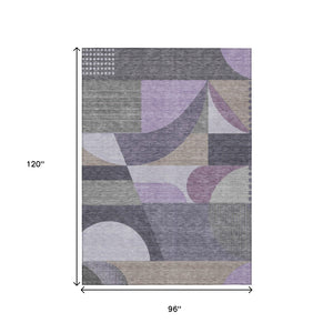 HomeRoots 5' Contemporary Geometric Area Rug in Purple, Gray & Beige – Washable for Indoor & Outdoor Use 8' X 10' 616739