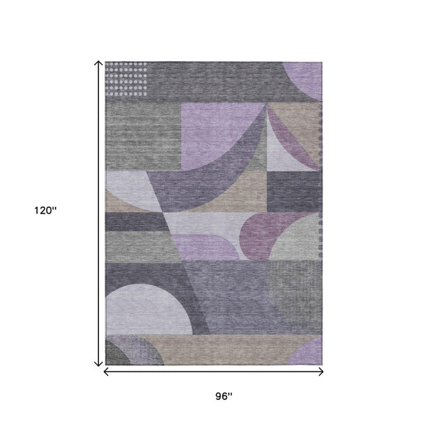 HomeRoots 5' Contemporary Geometric Area Rug in Purple, Gray & Beige – Washable for Indoor & Outdoor Use 8' X 10' 616739