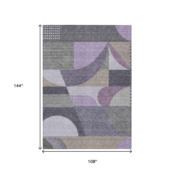 HomeRoots 5' Contemporary Geometric Area Rug in Purple, Gray & Beige – Washable for Indoor & Outdoor Use 9' X 12' 616740