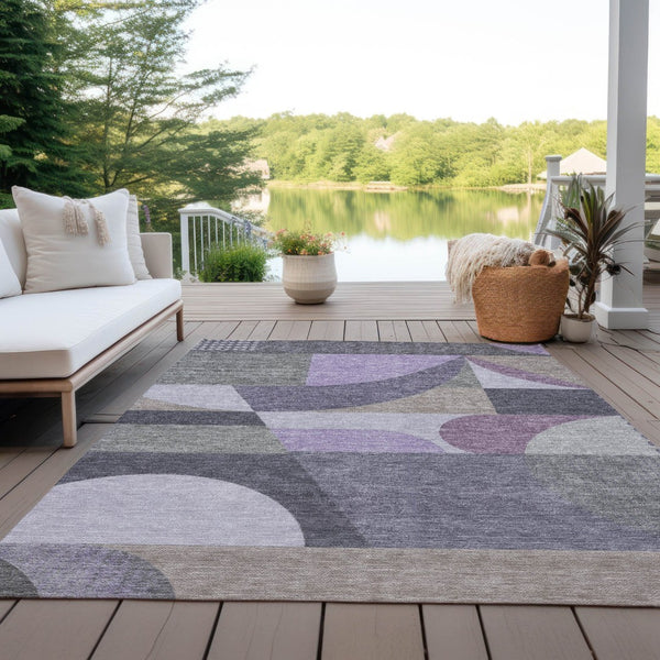 HomeRoots 5' Contemporary Geometric Area Rug in Purple, Gray & Beige – Washable for Indoor & Outdoor Use 9' X 12' 616740