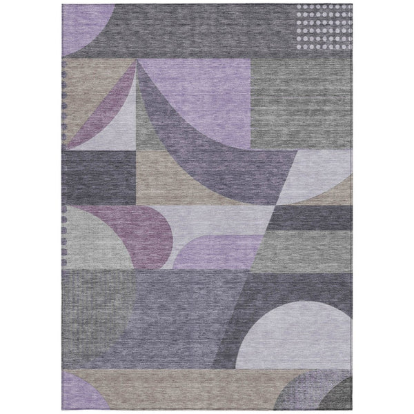 HomeRoots 5' Contemporary Geometric Area Rug in Purple, Gray & Beige – Washable for Indoor & Outdoor Use 9' X 12' 616740