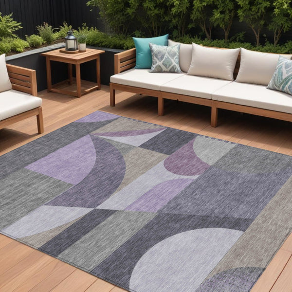 HomeRoots 5' Contemporary Geometric Area Rug in Purple, Gray & Beige – Washable for Indoor & Outdoor Use 10' X 14' 616741