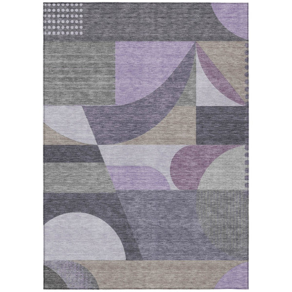 HomeRoots 5' Contemporary Geometric Area Rug in Purple, Gray & Beige – Washable for Indoor & Outdoor Use 10' X 14' 616741