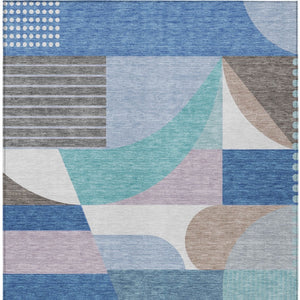 HomeRoots 9' X 12' Modern Geometric Indoor Outdoor Area Rug in Sky Blue, Teal & Brown - Washable & Durable! 616746