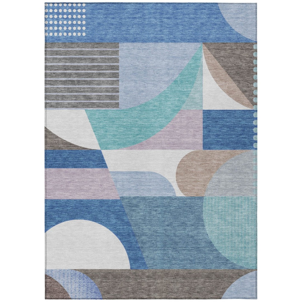 HomeRoots 9' X 12' Modern Geometric Indoor Outdoor Area Rug in Sky Blue, Teal & Brown - Washable & Durable! 616746