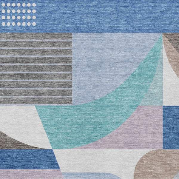 HomeRoots 9' X 12' Modern Geometric Indoor Outdoor Area Rug in Sky Blue, Teal & Brown - Washable & Durable! 616746