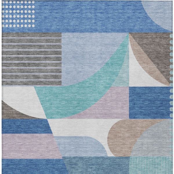 HomeRoots 5' Modern Geometric Area Rug in Sky Blue, Teal, and Brown - Washable, Durable for Indoor & Outdoor Use 10' X 14' 616747