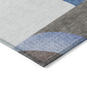 HomeRoots 5' Modern Geometric Area Rug in Sky Blue, Teal, and Brown - Washable, Durable for Indoor & Outdoor Use 10' X 14' 616747
