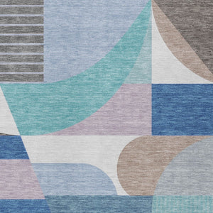 HomeRoots 5' Modern Geometric Area Rug in Sky Blue, Teal, and Brown - Washable, Durable for Indoor & Outdoor Use 10' X 14' 616747