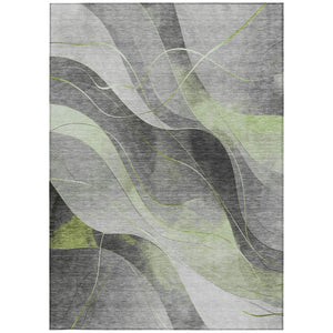 HomeRoots 5' Versatile Artichoke Green Gray Silver Abstract Rug - Durable, Washable for Indoor & Outdoor Use 5' X 8' 616749