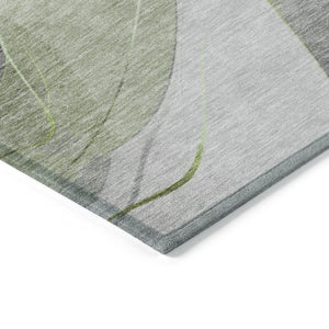 HomeRoots 5' Versatile Artichoke Green Gray Silver Abstract Rug - Durable, Washable for Indoor & Outdoor Use 5' X 8' 616749