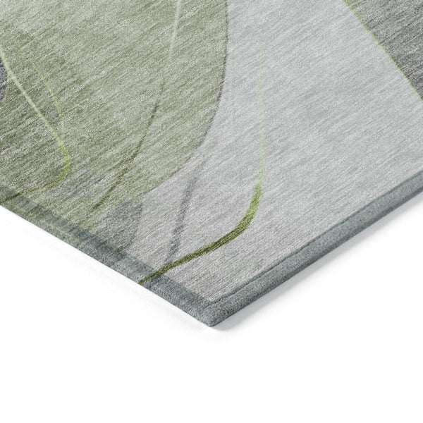 HomeRoots 5' Versatile Artichoke Green Gray Silver Abstract Rug - Durable, Washable for Indoor & Outdoor Use 5' X 8' 616749
