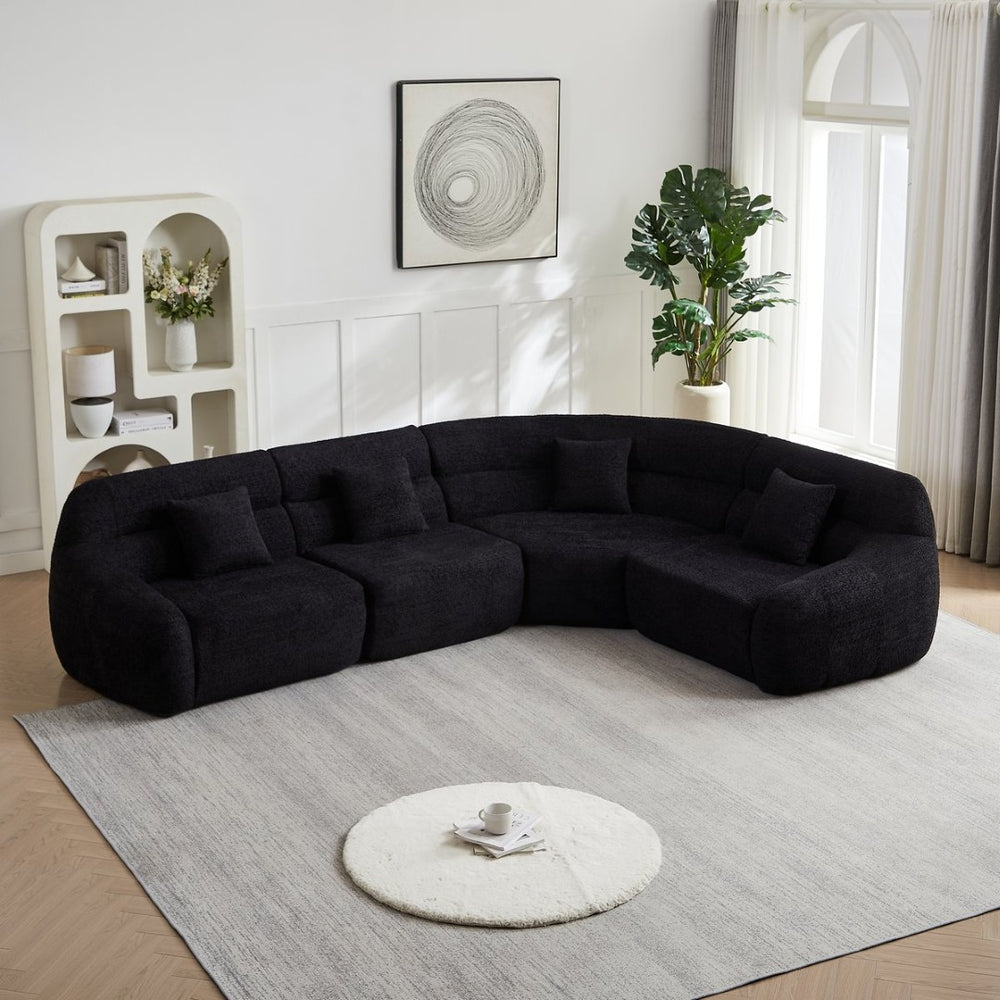 English Elm [video]123.2 Inch Chenille Modular Sectional Sofa Four Seat Cloud Cushion Living Room Black W3505S00061