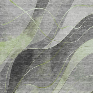 HomeRoots 5' Versatile Artichoke Green Gray Silver Abstract Rug - Durable, Washable for Indoor & Outdoor Use 8' X 10' 616751