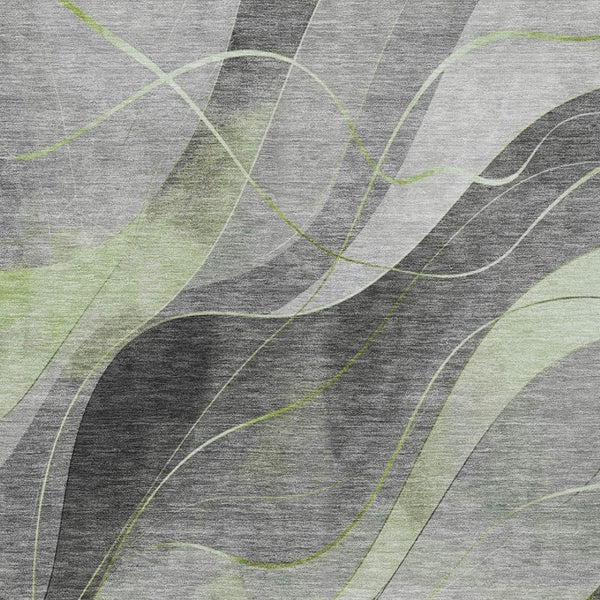 HomeRoots 5' Versatile Artichoke Green Gray Silver Abstract Rug - Durable, Washable for Indoor & Outdoor Use 8' X 10' 616751