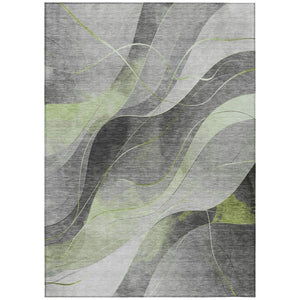 HomeRoots 5' Versatile Artichoke Green Gray Silver Abstract Rug - Durable, Washable for Indoor & Outdoor Use 9' X 12' 616752
