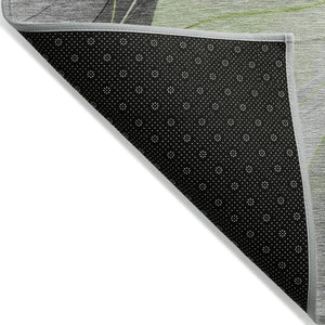 HomeRoots 5' Versatile Artichoke Green Gray Silver Abstract Rug - Durable, Washable for Indoor & Outdoor Use 9' X 12' 616752