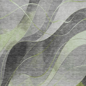 HomeRoots 5' Versatile Artichoke Green Gray Silver Abstract Rug - Durable, Washable for Indoor & Outdoor Use 9' X 12' 616752
