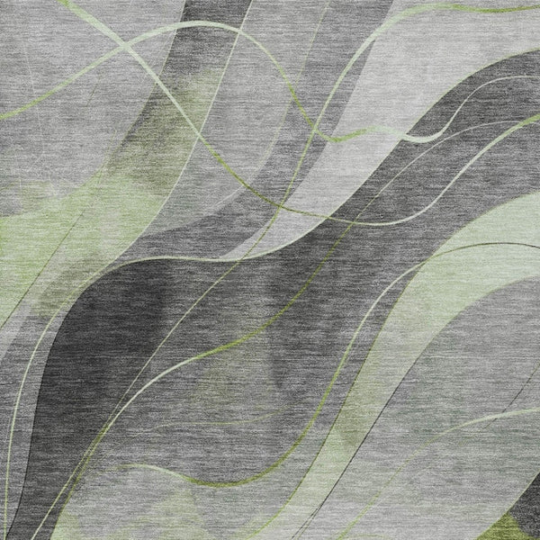 HomeRoots 5' Versatile Artichoke Green Gray Silver Abstract Rug - Durable, Washable for Indoor & Outdoor Use 9' X 12' 616752