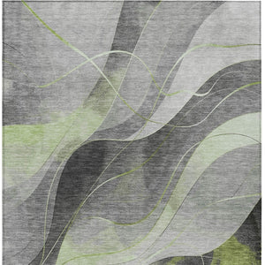 HomeRoots 5' Versatile Artichoke Green Gray Silver Abstract Rug - Durable, Washable for Indoor & Outdoor Use 10' X 14' 616753