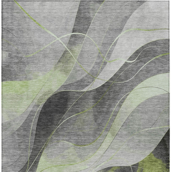 HomeRoots 5' Versatile Artichoke Green Gray Silver Abstract Rug - Durable, Washable for Indoor & Outdoor Use 10' X 14' 616753