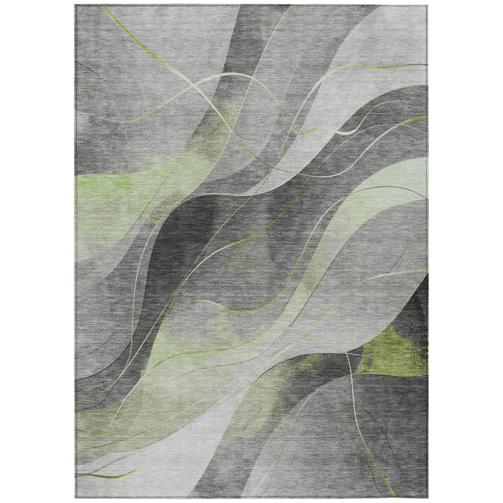 HomeRoots 5' Versatile Artichoke Green Gray Silver Abstract Rug - Durable, Washable for Indoor & Outdoor Use 10' X 14' 616753