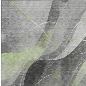 HomeRoots 5' Versatile Artichoke Green Gray Silver Abstract Rug - Durable, Washable for Indoor & Outdoor Use 10' X 14' 616753