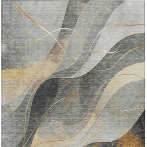 HomeRoots 5' Modern Abstract Washable Area Rug in Gray Silver and Rust for Indoor and Outdoor Spaces 5' X 8' 616755
