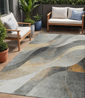 HomeRoots 5' Modern Abstract Washable Area Rug in Gray Silver and Rust for Indoor and Outdoor Spaces 5' X 8' 616755