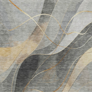 HomeRoots 5' Modern Abstract Washable Area Rug in Gray Silver and Rust for Indoor and Outdoor Spaces 5' X 8' 616755