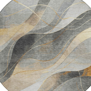 HomeRoots 5' Modern Abstract Washable Area Rug in Gray Silver and Rust for Indoor and Outdoor Spaces 8' Round 616756