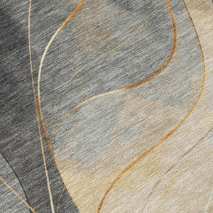 HomeRoots 5' Modern Abstract Washable Area Rug in Gray Silver and Rust for Indoor and Outdoor Spaces 8' Round 616756