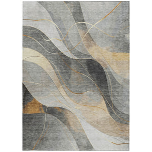 HomeRoots 5' Modern Abstract Washable Area Rug in Gray Silver and Rust for Indoor and Outdoor Spaces 8' X 10' 616757