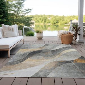 HomeRoots 5' Modern Abstract Washable Area Rug in Gray Silver and Rust for Indoor and Outdoor Spaces 8' X 10' 616757