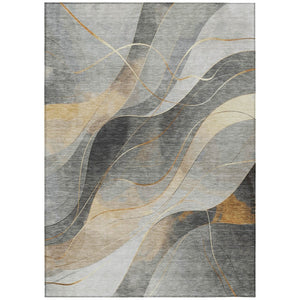 HomeRoots 5' Modern Abstract Washable Area Rug in Gray Silver and Rust for Indoor and Outdoor Spaces 8' X 10' 616757