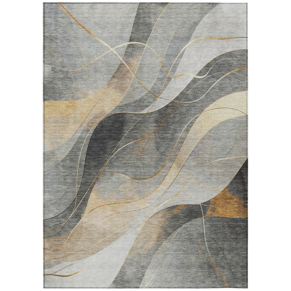 HomeRoots 5' Modern Abstract Washable Area Rug in Gray Silver and Rust for Indoor and Outdoor Spaces 8' X 10' 616757