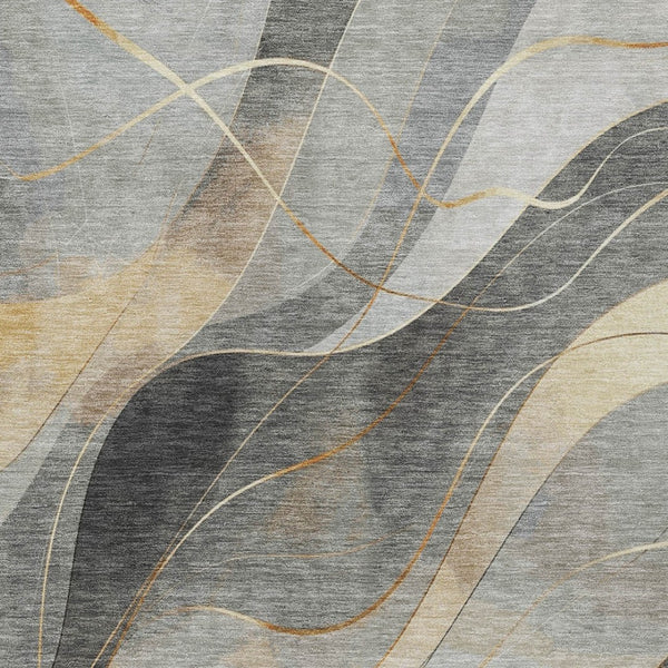 HomeRoots 5' Modern Abstract Washable Area Rug in Gray Silver and Rust for Indoor and Outdoor Spaces 9' X 12' 616758