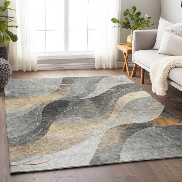 HomeRoots 5' Modern Abstract Washable Area Rug in Gray Silver and Rust for Indoor and Outdoor Spaces 9' X 12' 616758