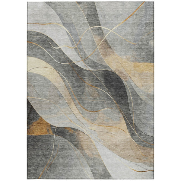 HomeRoots 5' Modern Abstract Washable Area Rug in Gray Silver and Rust for Indoor and Outdoor Spaces 10' X 14' 616759