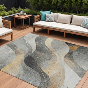 HomeRoots 5' Modern Abstract Washable Area Rug in Gray Silver and Rust for Indoor and Outdoor Spaces 10' X 14' 616759