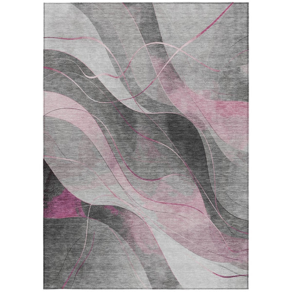 HomeRoots 5' Abstract Washable Area Rug in Pink, Gray & Silver - Durable, Contemporary Design for Indoor & Outdoor Spaces 5' X 8' 616761