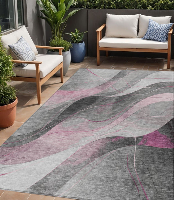 HomeRoots 5' Abstract Washable Area Rug in Pink, Gray & Silver - Durable, Contemporary Design for Indoor & Outdoor Spaces 5' X 8' 616761