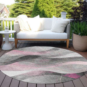 HomeRoots 5' Abstract Washable Area Rug in Pink, Gray & Silver - Durable, Contemporary Design for Indoor & Outdoor Spaces 8' Round 616762