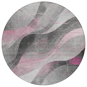 HomeRoots 5' Abstract Washable Area Rug in Pink, Gray & Silver - Durable, Contemporary Design for Indoor & Outdoor Spaces 8' Round 616762
